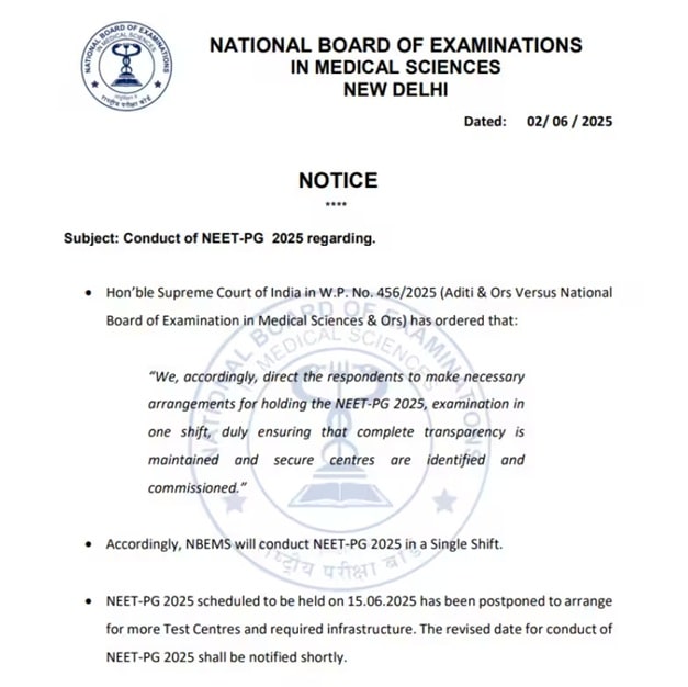 NEET PG 2025 Postponed